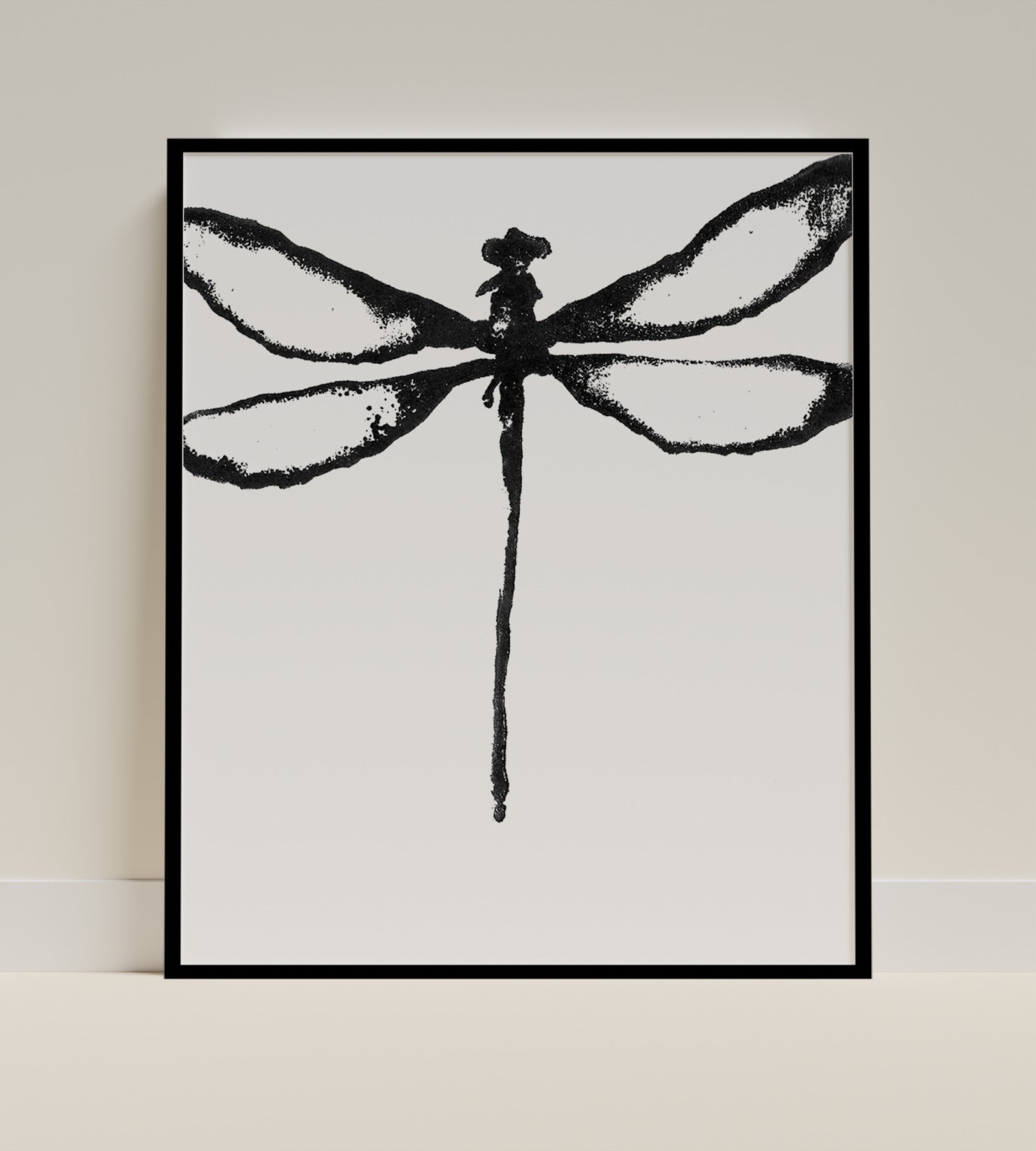 Artistic Black Dragonfly Abstract Wall Art Print