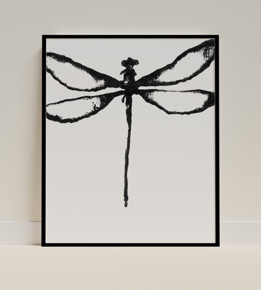 Artistic Black Dragonfly Abstract Wall Art Print