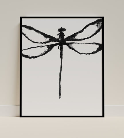 Artistic Black Dragonfly Abstract Wall Art Print
