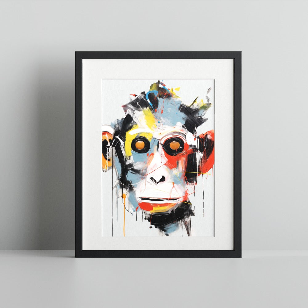 Vibrant Abstract Monkey Art Print Framed Wall Decor