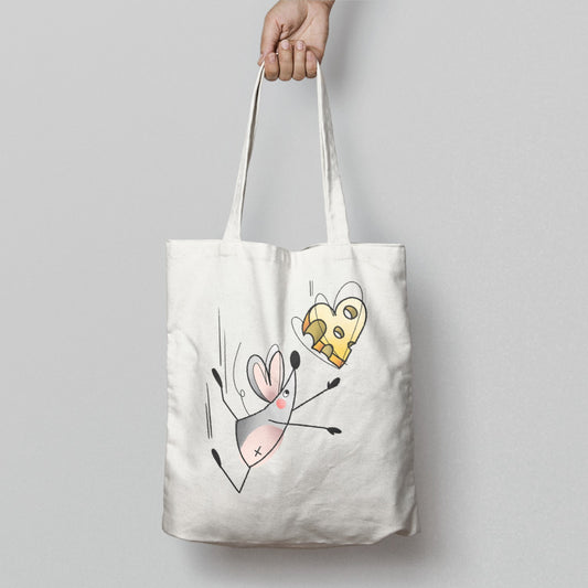 Cute Mouse and Cheese Tote Bag with Cartoon Design