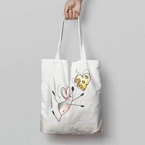 Cute Mouse and Cheese Tote Bag with Cartoon Design