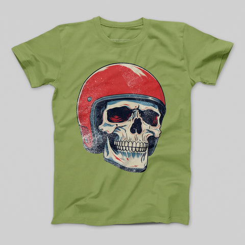 Skull with Red Helmet Pullover Graphic T-Shirt