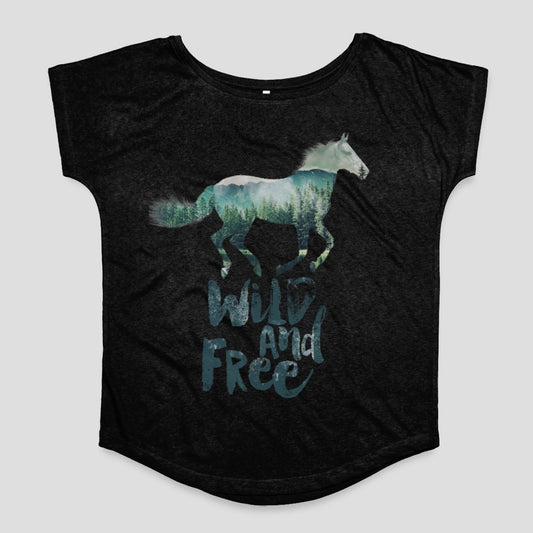Wild And Free Horse Graphic Black Women's Shirt