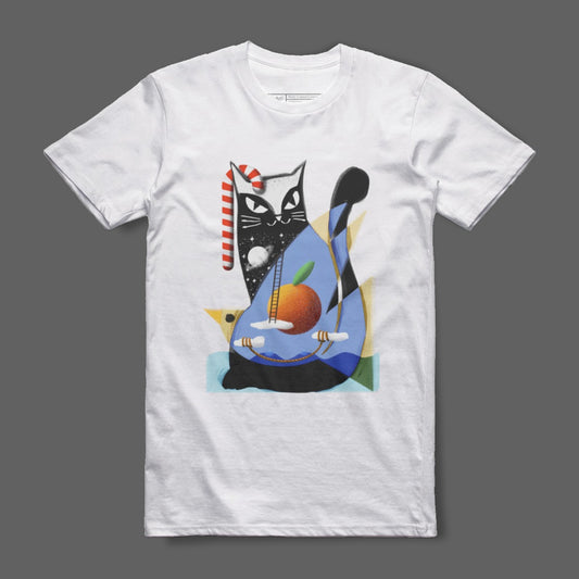 Artistic Cat Playing Guitar Graphic Illustration Shirt
