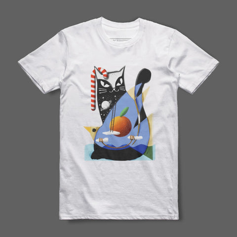 Artistic Cat Playing Guitar Graphic Illustration Shirt