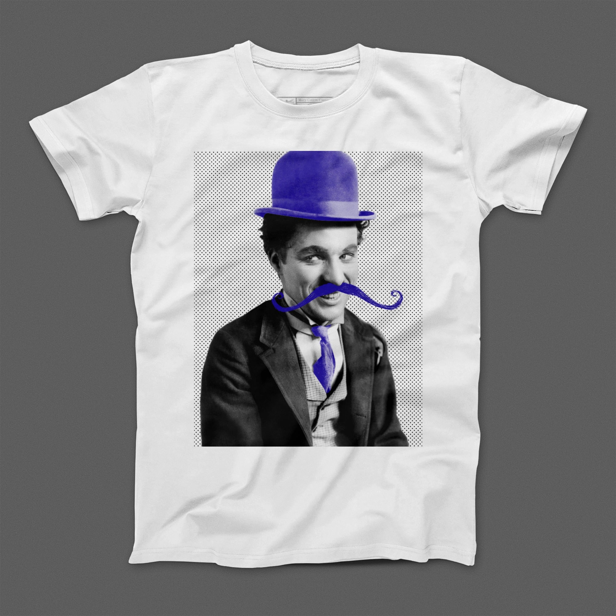 Classic Icon in Blue Hat and Mustache Graphic T-shirt