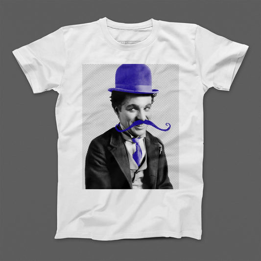 Classic Icon in Blue Hat and Mustache Graphic T-shirt