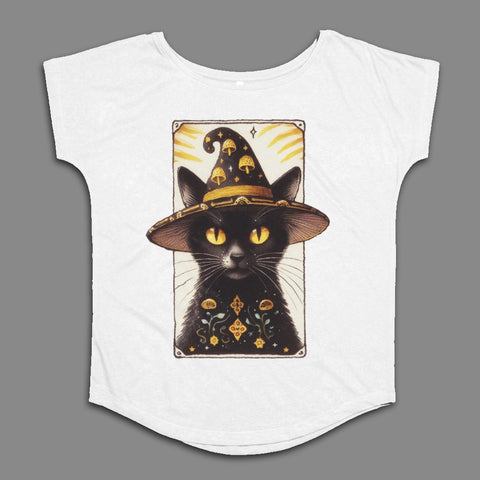 Black Cat with Witch Hat Graphic T-Shirt