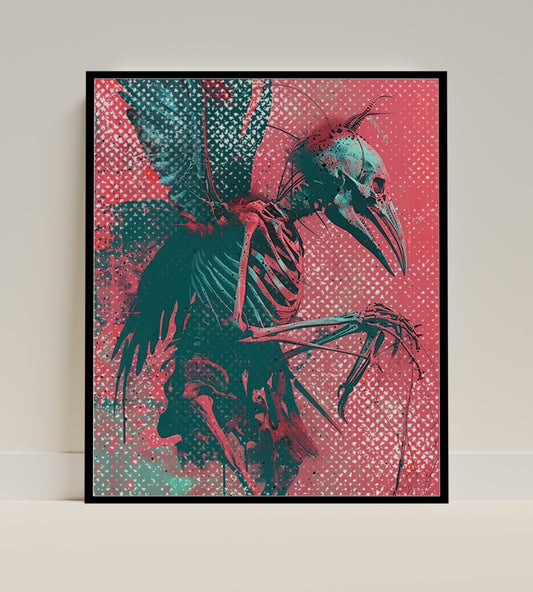 Abstract Surreal Bird Skeleton Art Print for Home Decor