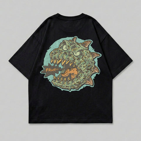 Green Spiky Monster Head RAWR Creature Black Tshirt product type