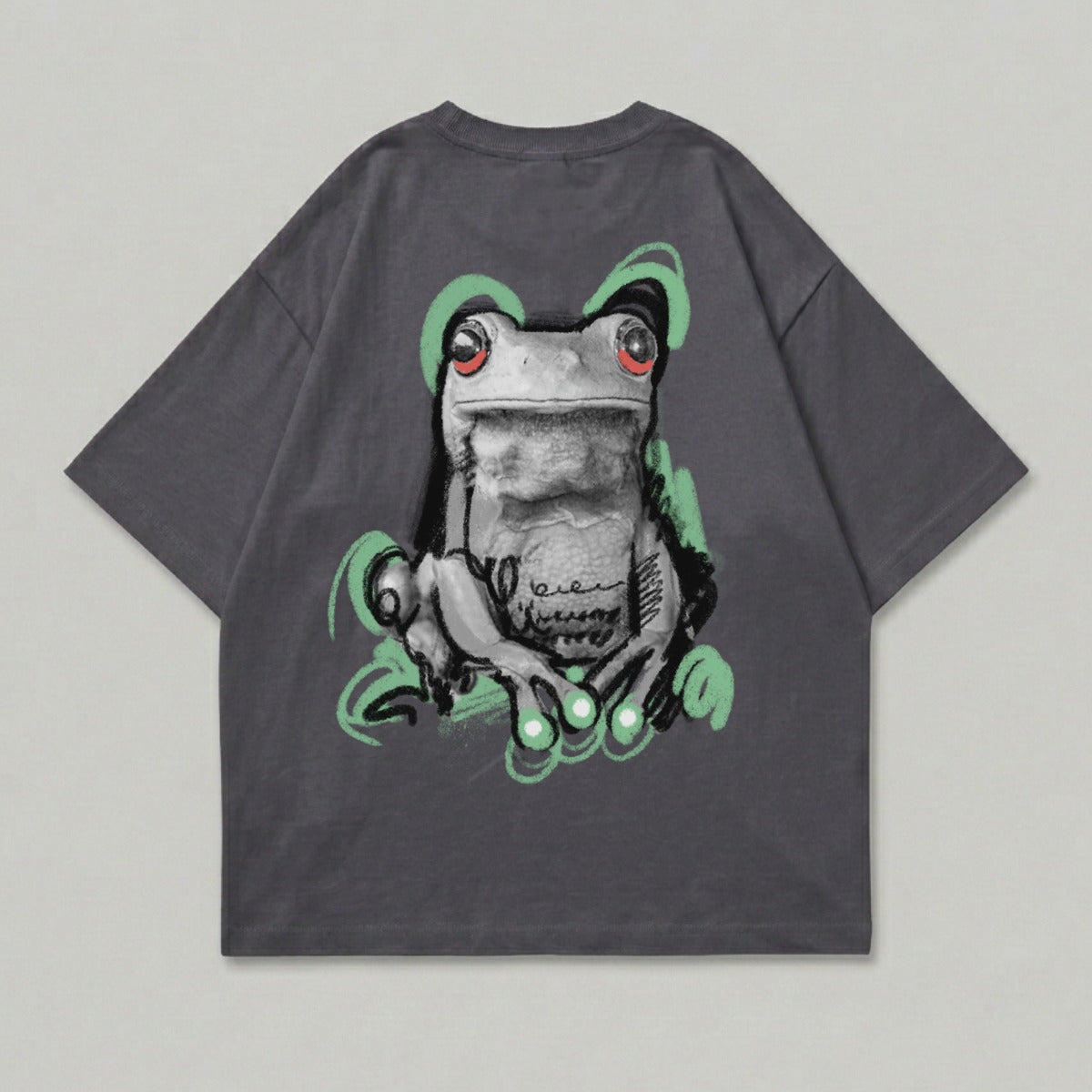 Charcoal Frog Graphic Red Eye Detail Green Accent product type