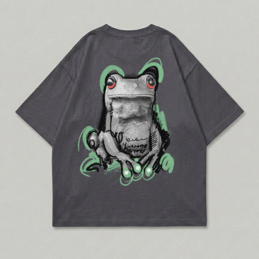 Charcoal Frog Graphic Red Eye Detail Green Accent product type