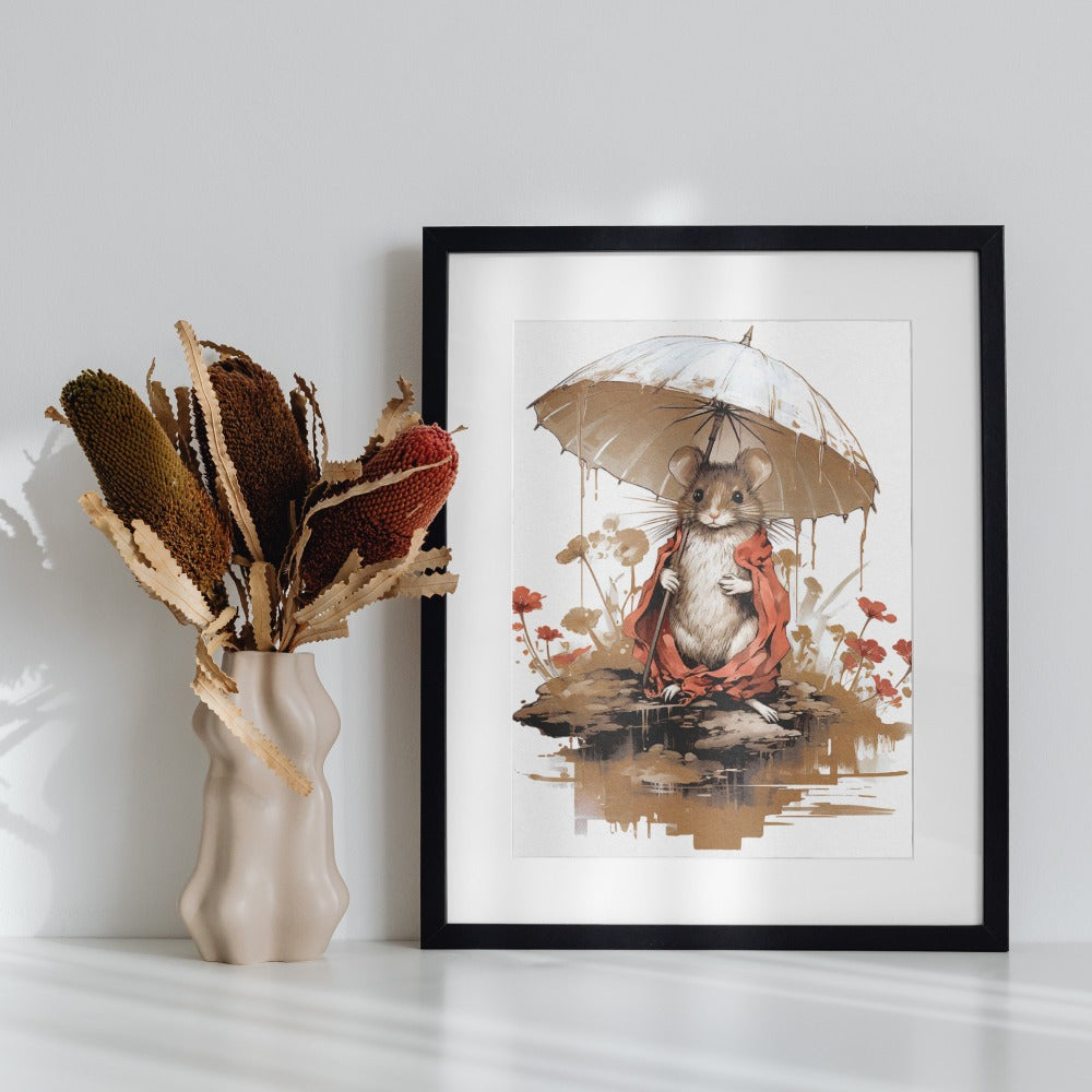 Whimsical Mouse Illustration Wall Art Framed Print