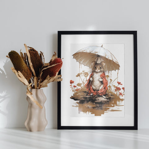 Whimsical Mouse Illustration Wall Art Framed Print