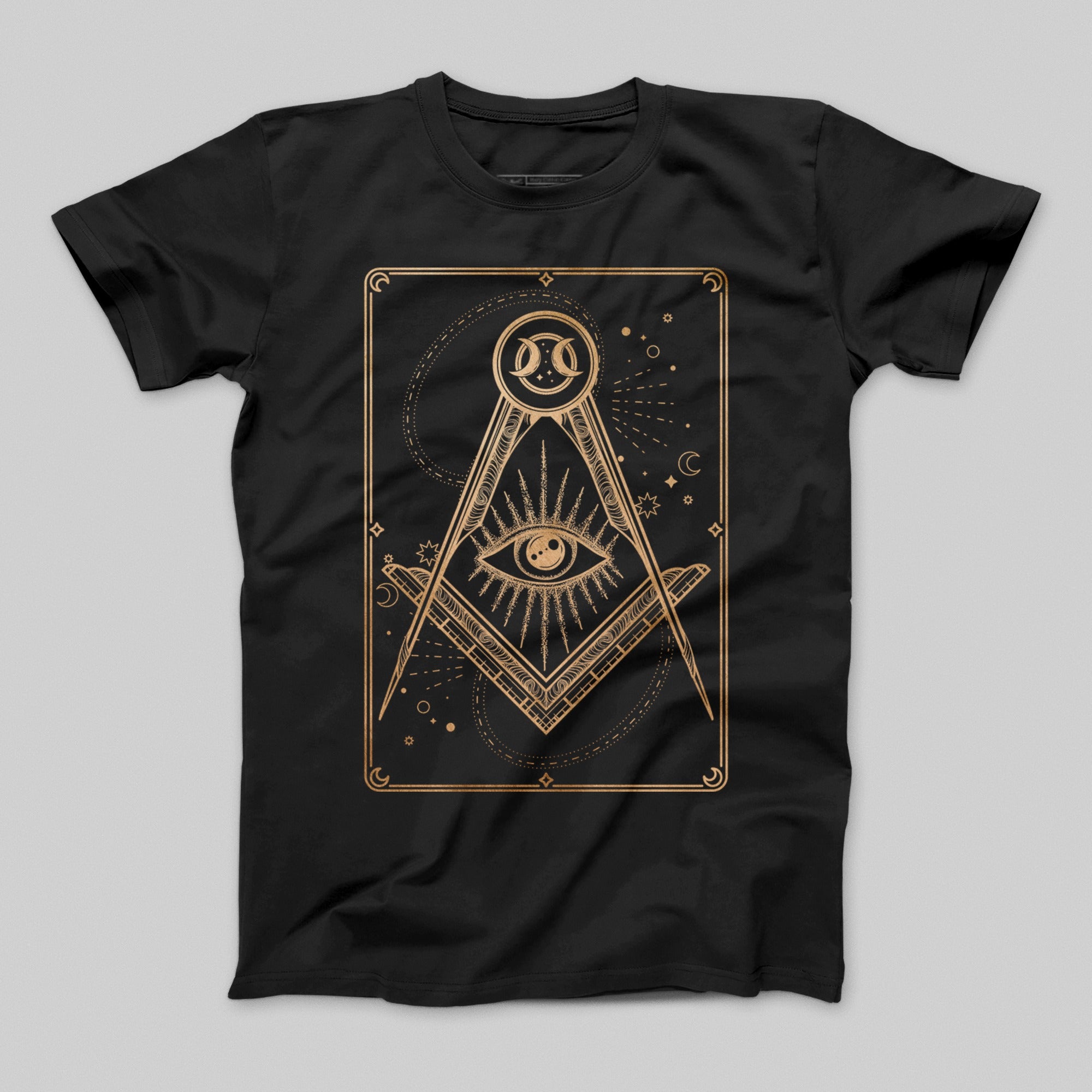 Mystical Eye and Moon Geometric Design T-Shirt