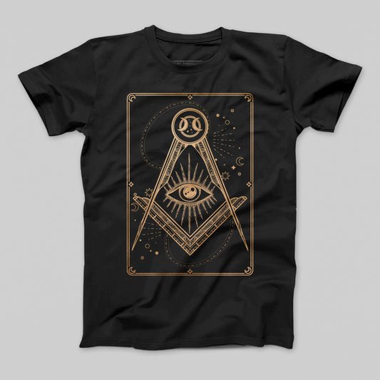 Mystical Eye and Moon Geometric Design T-Shirt