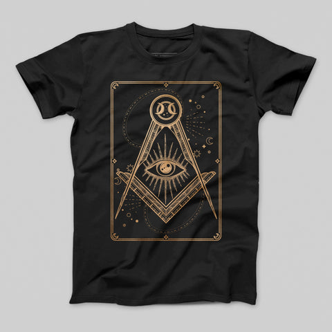 Mystical Eye and Moon Geometric Design T-Shirt