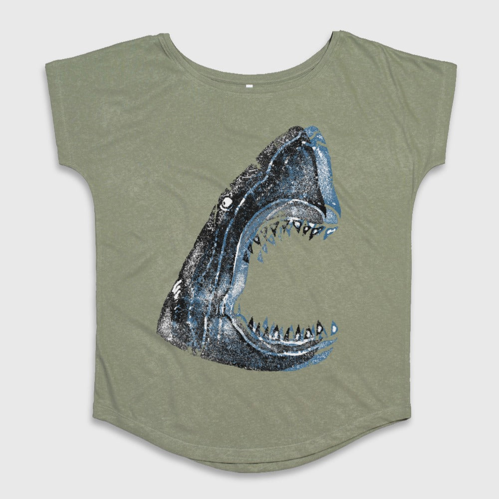 Fierce Shark Graphic Olive Green T-Shirt