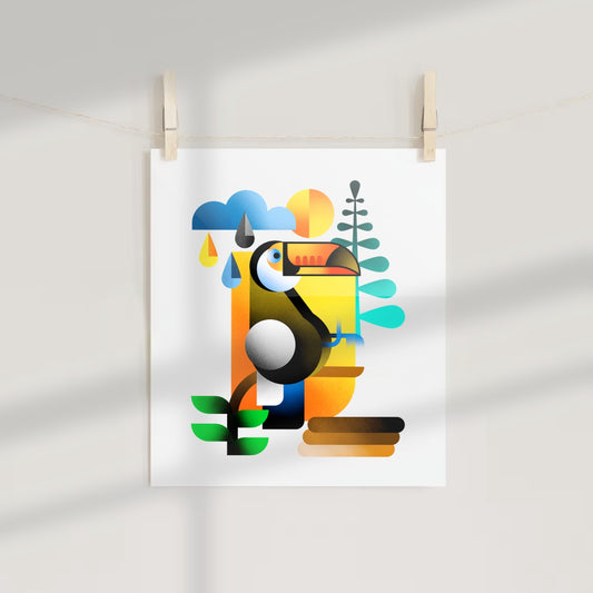 Modern Colorful Toucan Illustration Wall Art Print