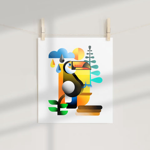 Modern Colorful Toucan Illustration Wall Art Print