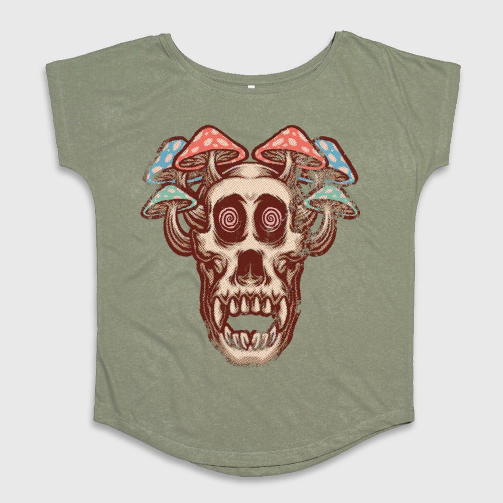 Trippy Skull with Mushrooms Graphic T-Shirt