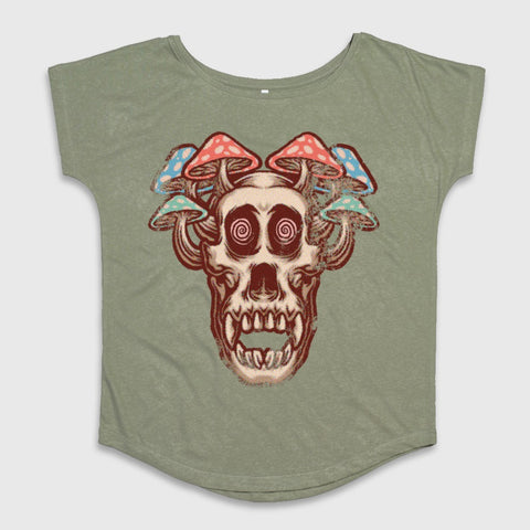 Trippy Skull with Mushrooms Graphic T-Shirt