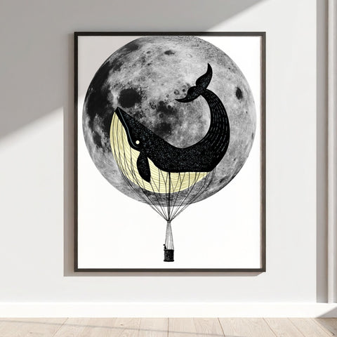 Whale and Moon Balloon Artwork for Unique Decor