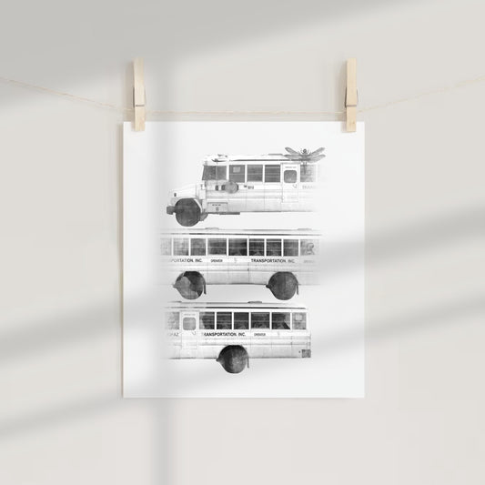 Vintage School Buses Minimalist Art Print Wall Decor