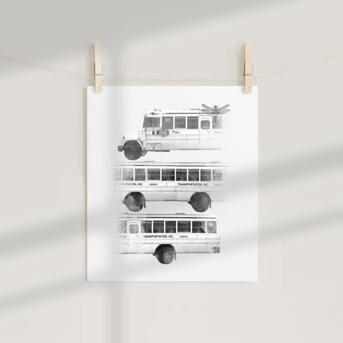 Vintage School Buses Minimalist Art Print Wall Decor
