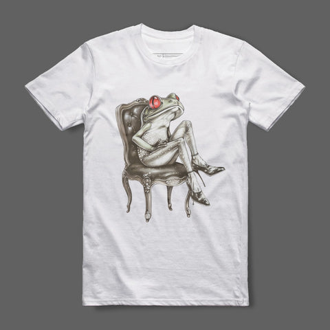 Cool Frog Relaxing on a Chair in Stylish T-Shirt
