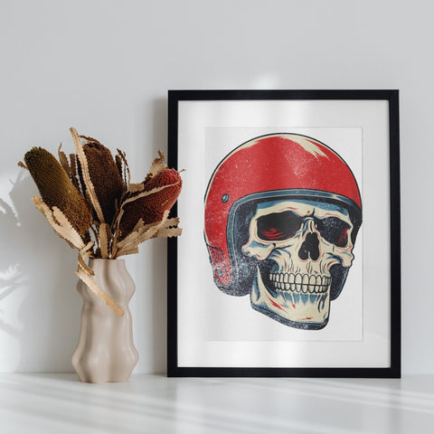 Skull with Red Helmet Framed Art Print Unique Decor