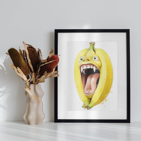 Funny Monster Banana Illustration Art Print for Home Decor