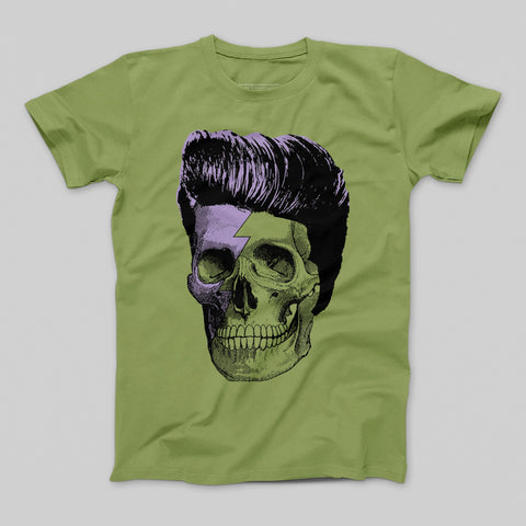 Skull with Lightning Bolt and Hair Graphic T-shirt