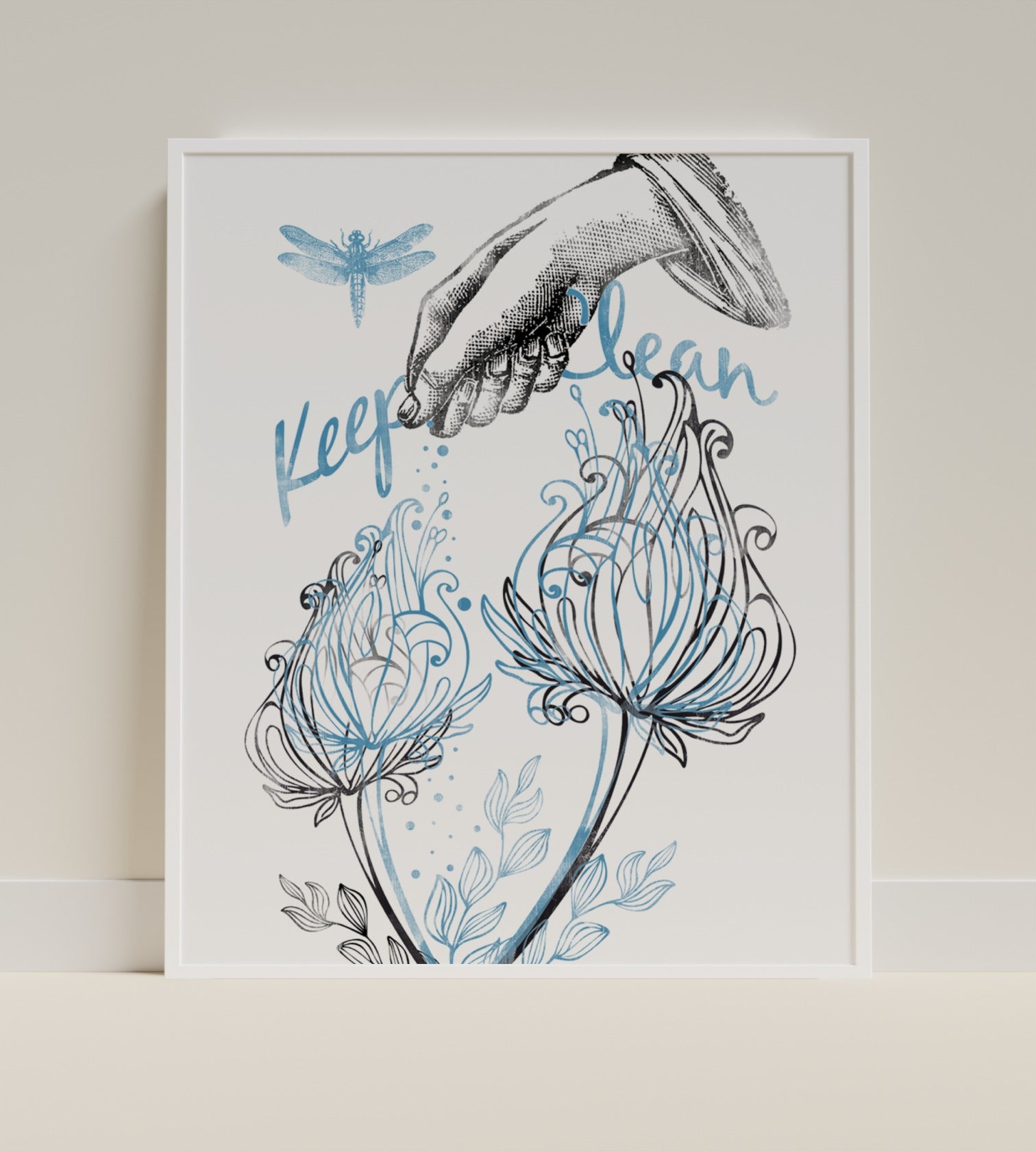 Keep Clean Hand Drawing with Flowers Artwork
