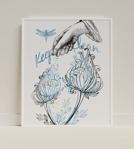 Keep Clean Hand Drawing with Flowers Artwork