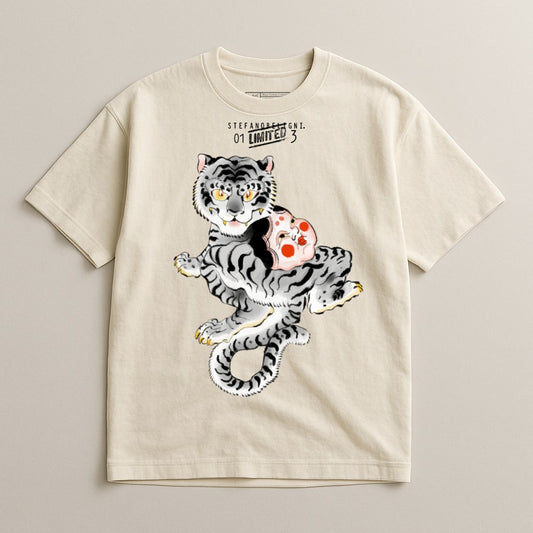 Graphic Tee with Tiger and Mushroom Print