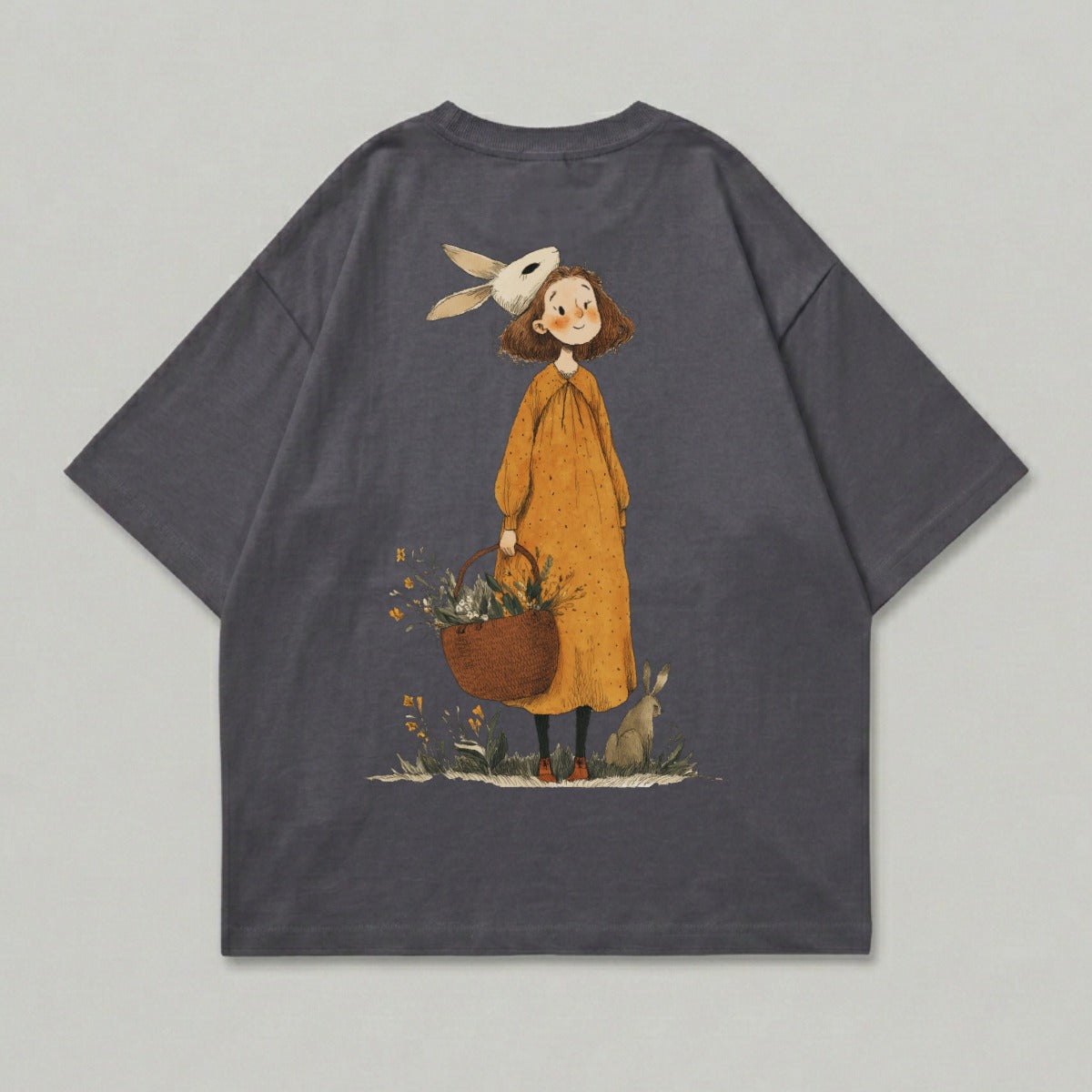 Whimsical Girl Rabbit Ear Basket Flowers Cottagecore product type

Girl illustration, Rabbit art, Flower basket, Whimsical design, Cottagecore aesthetic, Nature theme, Woodland spirit, Cute bunny, Fantasy character, Artistic graphic, Unique print, Dreamy illustration, Fairy tale vibe, Spring blossom, Meadow scene, Bunny ear girl, Flower picking, Charming design, Storybook style, Dark grey tee