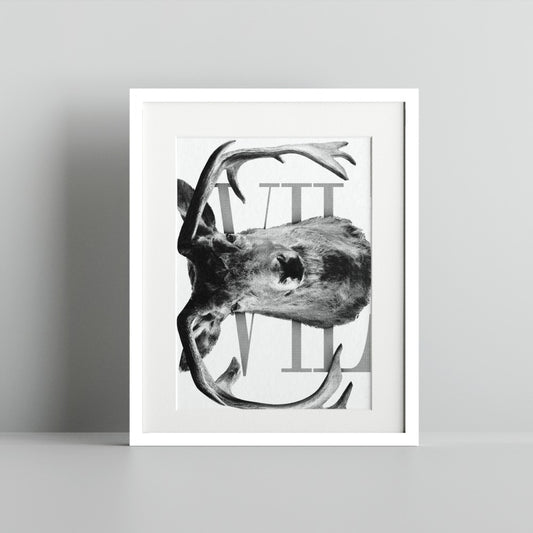 Monochrome Deer Artwork with Number Seven Print
