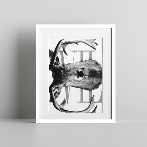Monochrome Deer Artwork with Number Seven Print