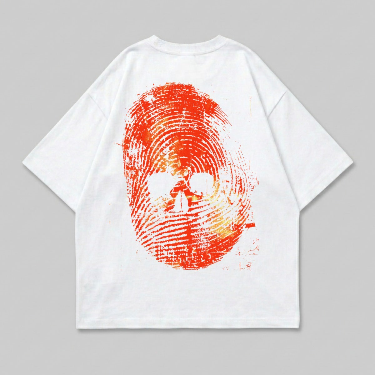 White T-shirt Orange Fingerprint Skull Graphic t-shirt