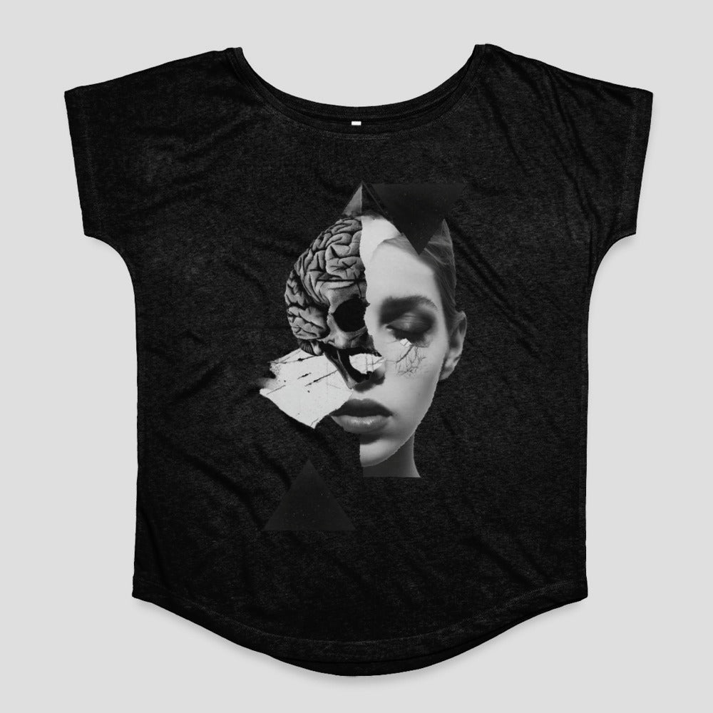 Surreal Black Skull and Face Design T-shirt