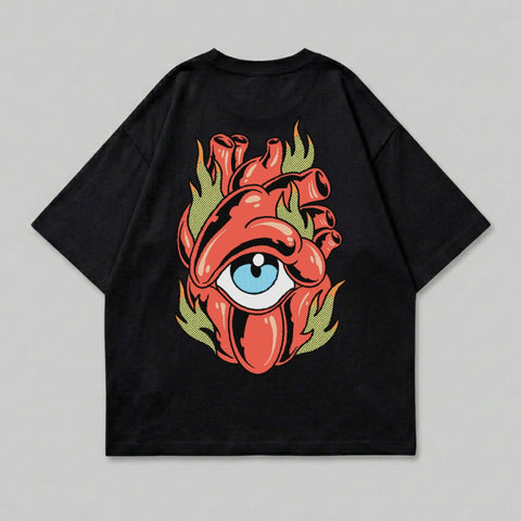 Fiery Heart Eye Graphic Black Apparel product type