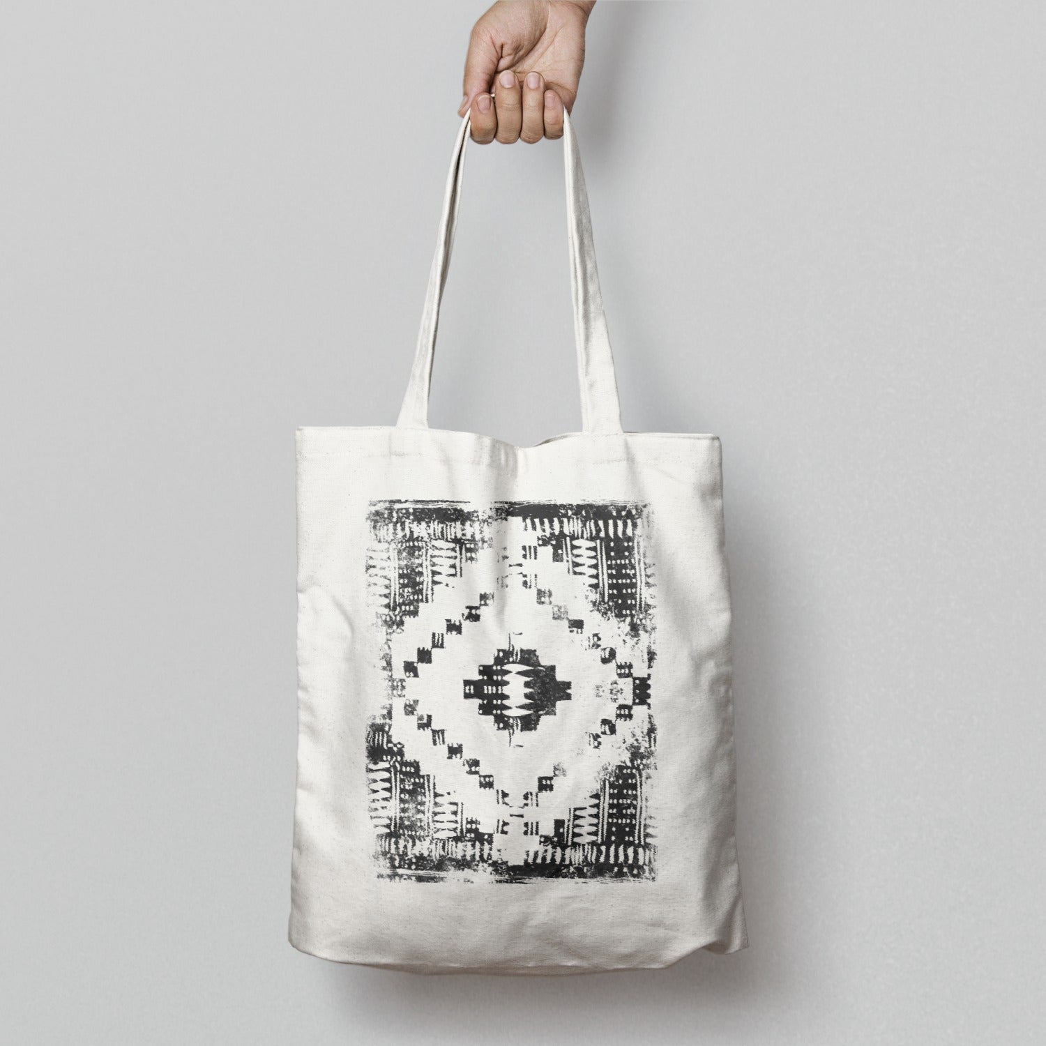 Handheld Ethnic Pattern White and Black Bag