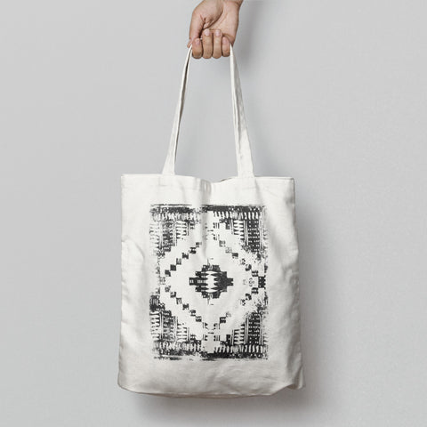 Handheld Ethnic Pattern White and Black Bag