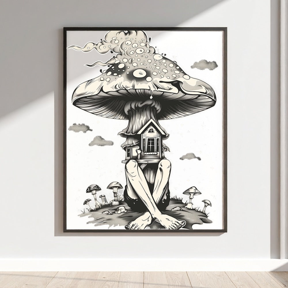 Surreal Mushroom House Artwork Framed Print Wall Art