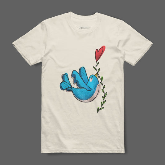 Blue Bird Holding Red Heart Printed T-Shirt