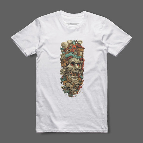 Intricate Skull and Objects Colorful Graphic T-shirt