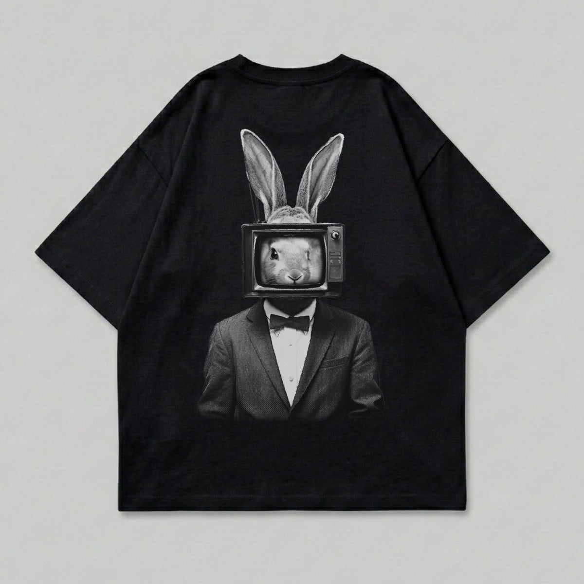 Rabbit TV Head Suit Bowtie Artistic Black T-shirt product type