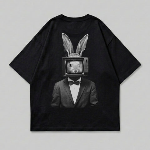 Rabbit TV Head Suit Bowtie Artistic Black T-shirt product type